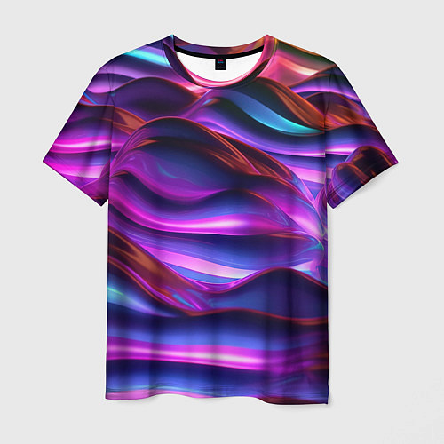 Мужская футболка Неоновые синие и фиолетовые волны / 3D-принт – фото 1