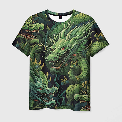 Мужская футболка Зеленые драконы: арт нейросети / 3D-принт – фото 1
