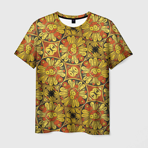 Мужская футболка Красно-желтые цветочки / 3D-принт – фото 1