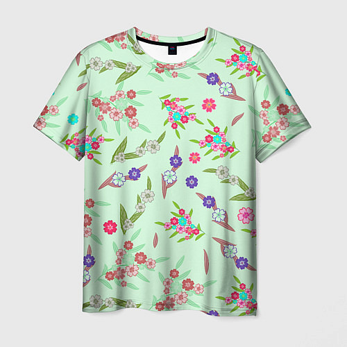 Мужская футболка Цветы на веточках и листья / 3D-принт – фото 1