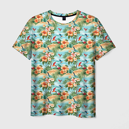 Мужская футболка Цветочный гавайский паттерн / 3D-принт – фото 1