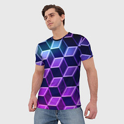 Футболка мужская Неоновые кубы иллюзия, цвет: 3D-принт — фото 2