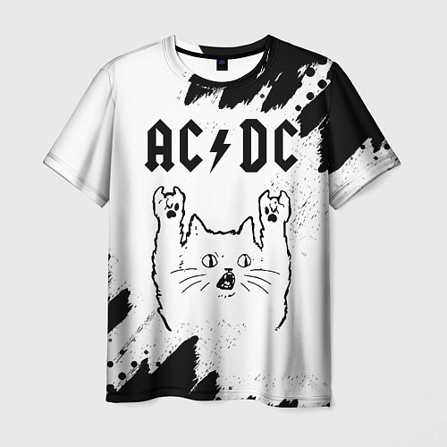 Мужская футболка AC DC рок кот на светлом фоне / 3D-принт – фото 1
