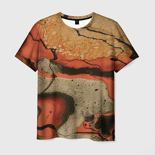 Мужская футболка Оранжевые и бежевые потоки красок / 3D-принт – фото 1