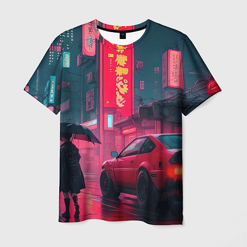 Мужская футболка Дождь на улицах Японии / 3D-принт – фото 1