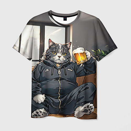 Мужская футболка Толстый кот со стаканом пива / 3D-принт – фото 1