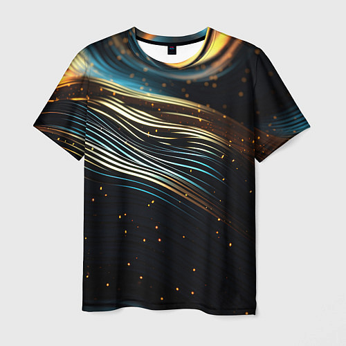 Мужская футболка Золотые волны на черном фоне / 3D-принт – фото 1
