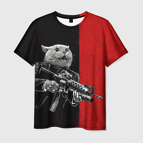 Мужская футболка Кот гангстер с m4a4 / 3D-принт – фото 1