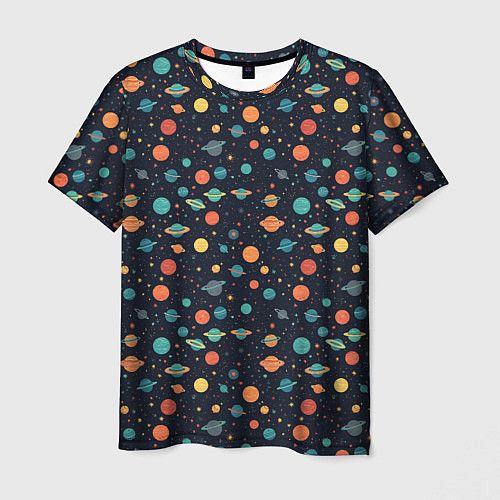 Мужская футболка Темный космос с планетами паттерн / 3D-принт – фото 1