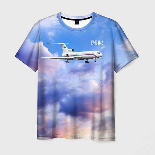 Мужская футболка Ту-154 Розовый закат / 3D-принт – фото 1