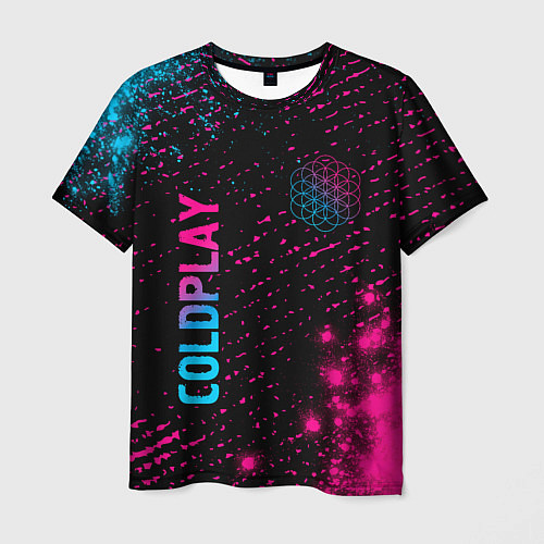 Мужская футболка Coldplay - neon gradient: надпись, символ / 3D-принт – фото 1