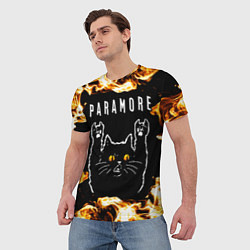 Футболка мужская Paramore рок кот и огонь, цвет: 3D-принт — фото 2