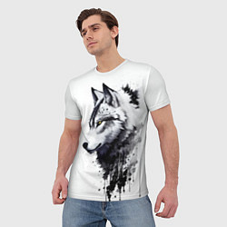 Футболка мужская Белый волк - краски, цвет: 3D-принт — фото 2