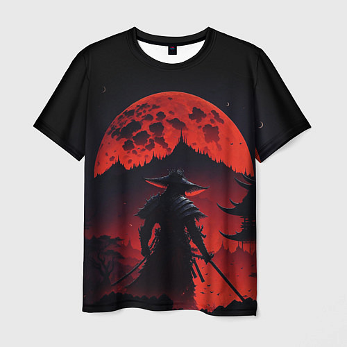 Мужская футболка Самурай, деревня и луна - мрачный / 3D-принт – фото 1