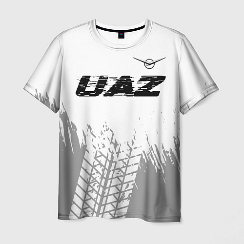 Мужская футболка UAZ speed на светлом фоне со следами шин: символ с / 3D-принт – фото 1