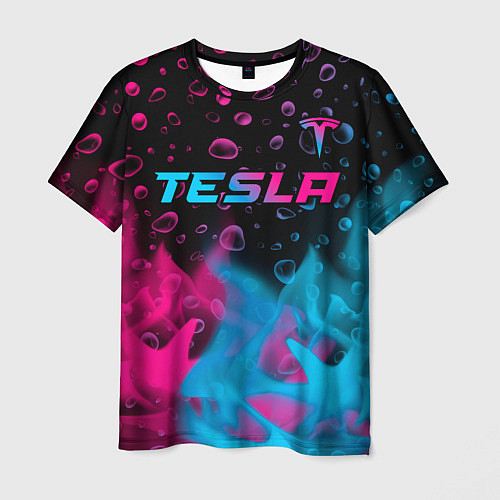 Мужская футболка Tesla - neon gradient: символ сверху / 3D-принт – фото 1