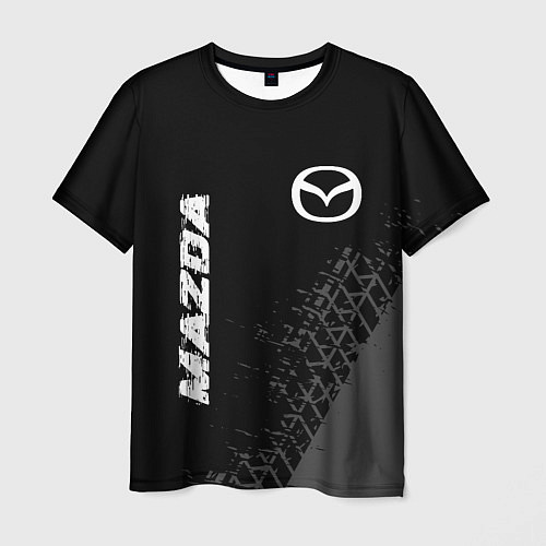 Мужская футболка Mazda speed на темном фоне со следами шин: надпись / 3D-принт – фото 1