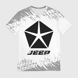 Футболка мужская Jeep speed на светлом фоне со следами шин, цвет: 3D-принт