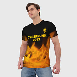 Футболка мужская Cyberpunk 2077 - gold gradient: символ сверху, цвет: 3D-принт — фото 2