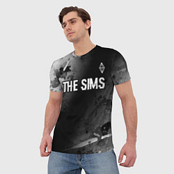 Футболка мужская The Sims glitch на темном фоне: символ сверху, цвет: 3D-принт — фото 2