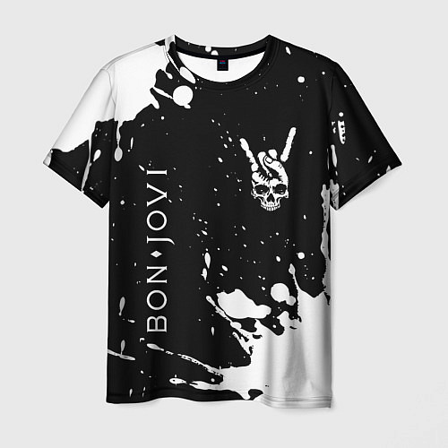 Мужская футболка Bon Jovi и рок символ на темном фоне / 3D-принт – фото 1