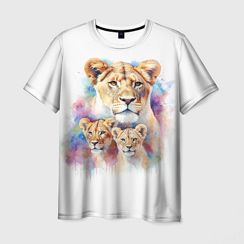 Мужская футболка Львица мама с двумя львятами / 3D-принт – фото 1