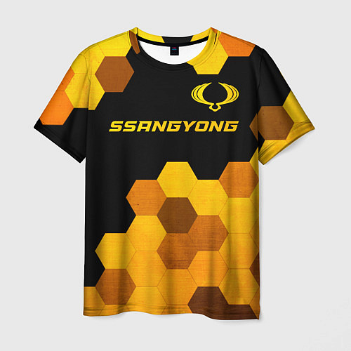 Мужская футболка SsangYong - gold gradient: символ сверху / 3D-принт – фото 1