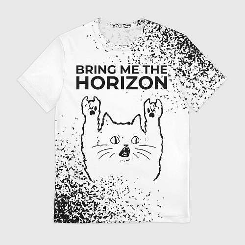 Мужская футболка Bring Me the Horizon рок кот на светлом фоне / 3D-принт – фото 1