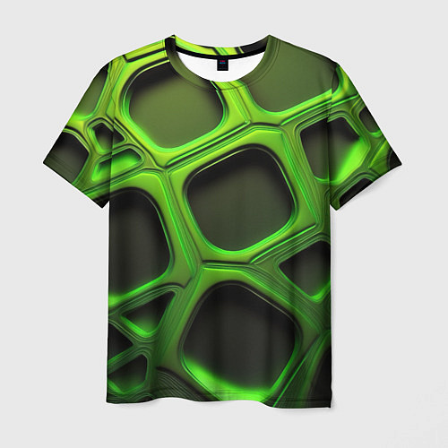 Мужская футболка Объемные зеленые соты / 3D-принт – фото 1
