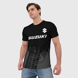 Футболка мужская Suzuki speed на темном фоне со следами шин: символ, цвет: 3D-принт — фото 2