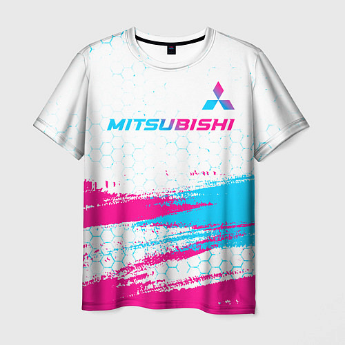 Мужская футболка Mitsubishi neon gradient style: символ сверху / 3D-принт – фото 1