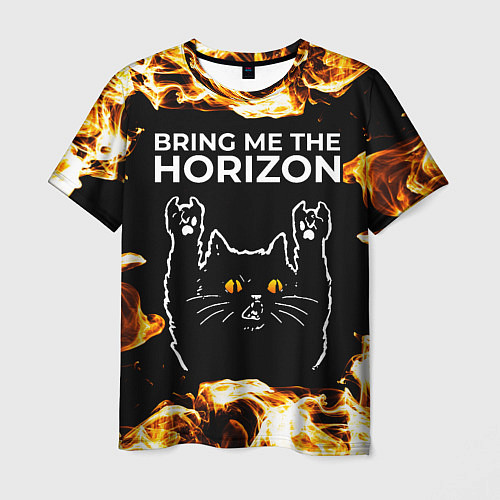 Мужская футболка Bring Me the Horizon рок кот и огонь / 3D-принт – фото 1