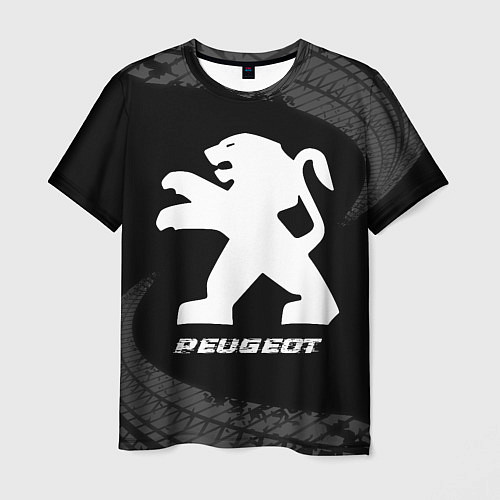 Мужская футболка Peugeot speed на темном фоне со следами шин / 3D-принт – фото 1