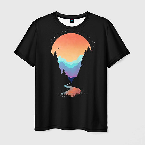 Мужская футболка Неоновое солнце SynthWave / 3D-принт – фото 1