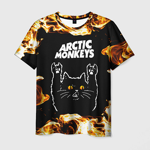 Мужская футболка Arctic Monkeys рок кот и огонь / 3D-принт – фото 1