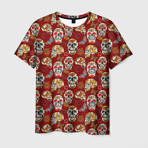 Мужская футболка Мексиканские черепа с бабочками / 3D-принт – фото 1