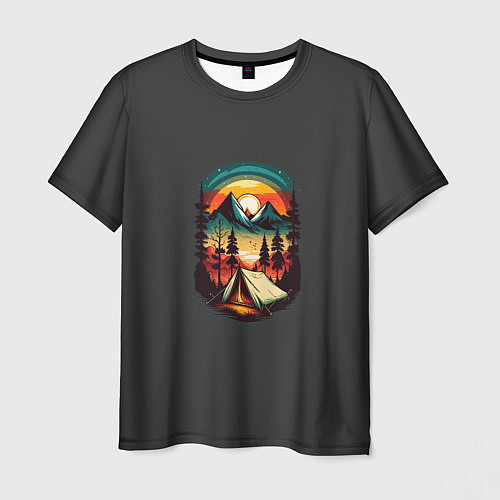 Мужская футболка Палатка в горах / 3D-принт – фото 1