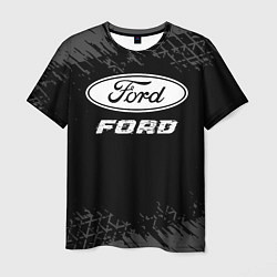 Футболка мужская Ford speed на темном фоне со следами шин, цвет: 3D-принт