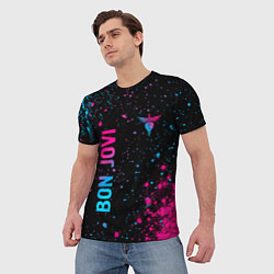 Футболка мужская Bon Jovi - neon gradient: надпись, символ, цвет: 3D-принт — фото 2