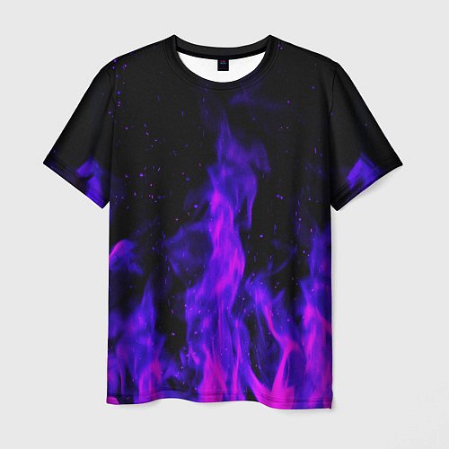 Мужская футболка Неоновый огонь на черном фоне / 3D-принт – фото 1