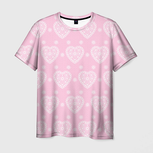 Мужская футболка Розовое кружево сердечки / 3D-принт – фото 1