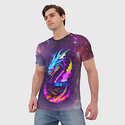 Футболка мужская Space dragon - neon glow - neural network, цвет: 3D-принт — фото 2