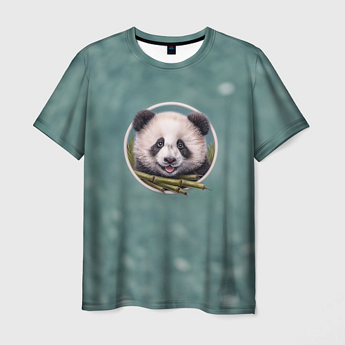 Мужская футболка Милая мордочка панды с бамбуком / 3D-принт – фото 1
