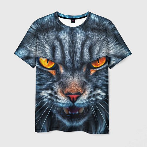 Мужская футболка Angry cat / 3D-принт – фото 1
