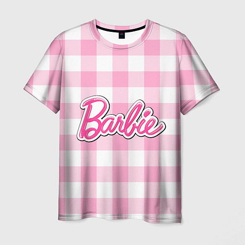 Мужская футболка Барби лого розовая клетка / 3D-принт – фото 1