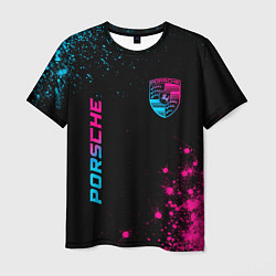 Мужская футболка Porsche - neon gradient: надпись, символ