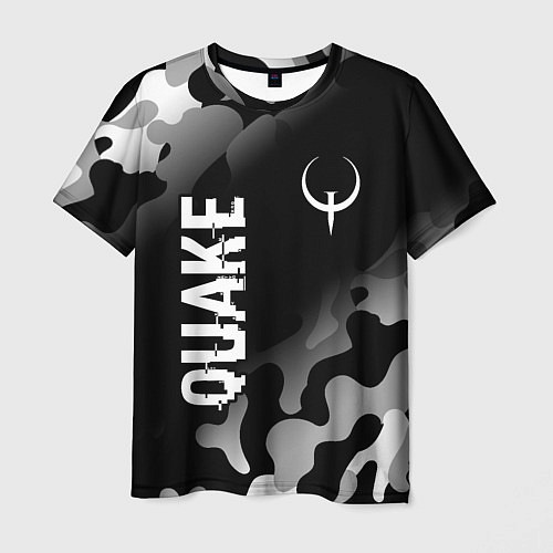 Мужская футболка Quake glitch на темном фоне: надпись, символ / 3D-принт – фото 1