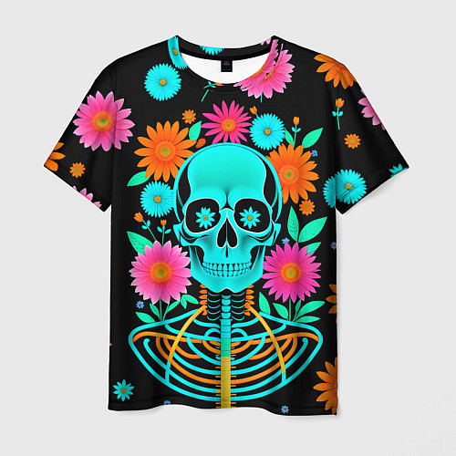 Мужская футболка Неоновый скелет в цветах / 3D-принт – фото 1