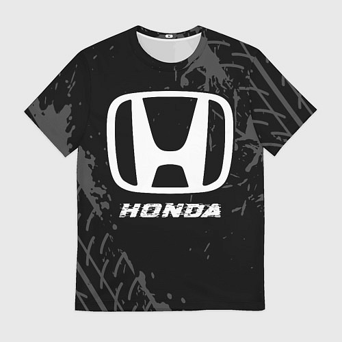 Мужская футболка Honda speed на темном фоне со следами шин / 3D-принт – фото 1