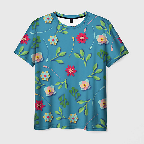 Мужская футболка Цветы и зеленые веточки / 3D-принт – фото 1